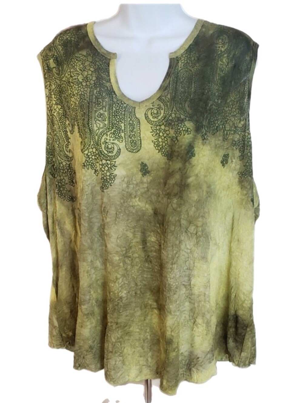 Lane Bryant, Sleeveless V-Neck Tie-Dye Top in Olive Green, 26-28